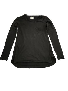 Anthropologie Postmark Long Sleeve Pocket Tee XS Black Athleisure Elevated Basic